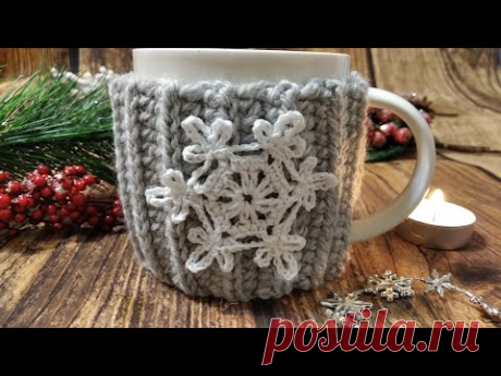 НОВОГОДНИЙ ЧЕХОЛ НА КРУЖКУ крючком/ МК/ KNITTED COVER ON a MUG hook.