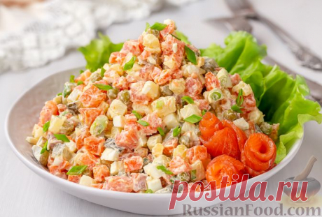 Рецепт: Салат "Оливье" с красной рыбой на RussianFood.com