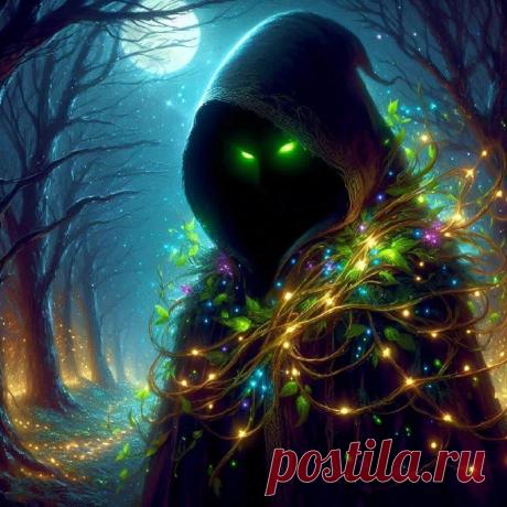 Тайный фигура в темном плаще: волшебство леса. Картинка из нейронной сети Dalle - Dalle примеры промтов - Форум ИИ о нейросетях - Yes Ai
