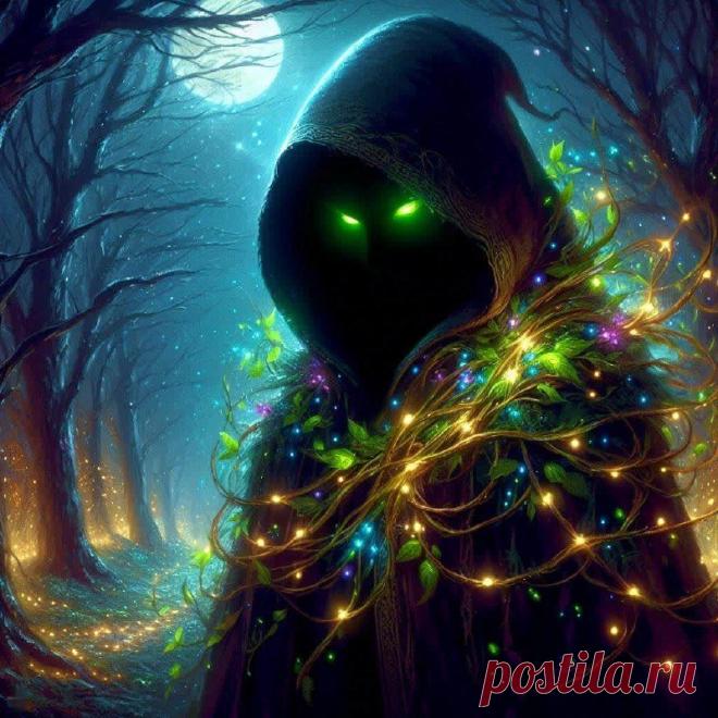 Тайный фигура в темном плаще: волшебство леса. Картинка из нейронной сети Dalle - Dalle примеры промтов - Форум ИИ о нейросетях - Yes Ai