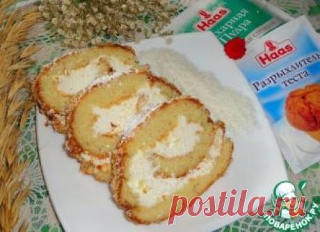 Рулет с творожно-кокосовым кремом - кулинарный рецепт