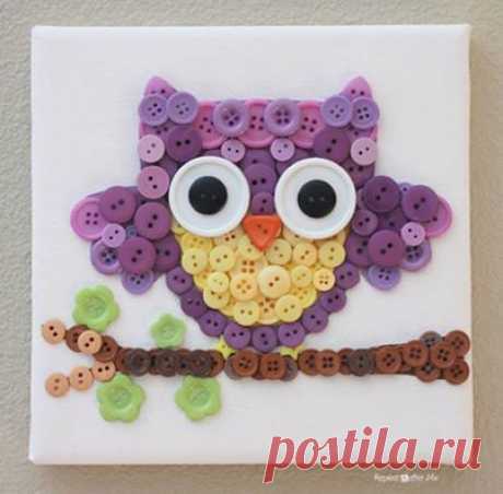 How to DIY Cute Mosaic Button Owl Art | www.FabArtDIY.com