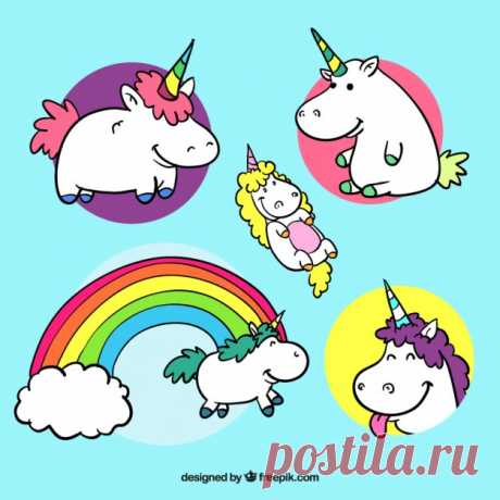 Приятные рисованной единорог с различными позами Более миллиона свободных векторов, PSD, фотографии и бесплатные иконки. Эксклюзивные халявы и все графические ресурсы, которые необходимые для ваших проектов