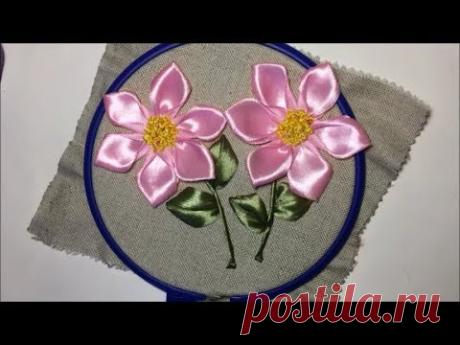 Очень красивый цветок из атласной ленты / Very beautiful flower of satin ribbon