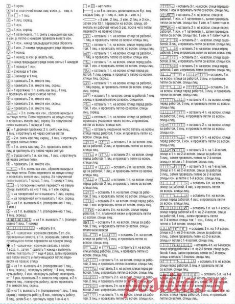Вязание-спицы (обозначения в схемах).