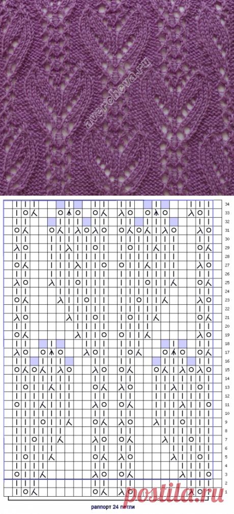 узор 173 ажурные тюльпаны |  каталог вязаных спицами узоров