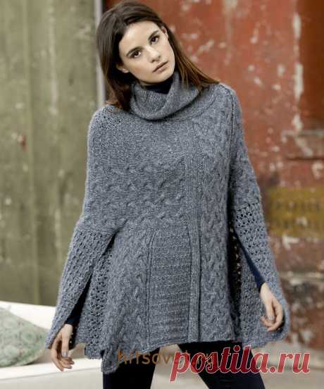 Вязаное пончо 2015 с описанием - Хитсовет Вязаное пончо 2015 с описанием. Модное вязаное пончо сезона 2015 - 2016 года. Вам потребуется: пряжа LANG YARNS ALICE (хлопок, полиамид, бейби альпака, тонкая мериносовая шерсть) 750 грамм или 15 мотков синего цвета, спицы № 6. Короткие круговые спицы № 5.