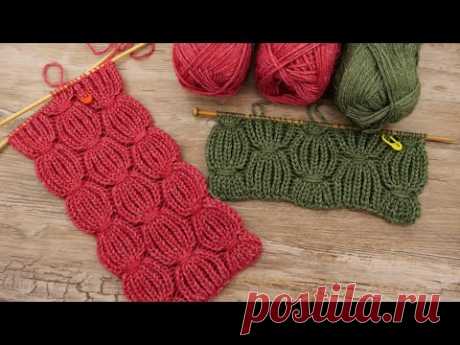Двухсторонний узор для ШАРФА из обвитых петель бриошь спицами 🍓 Double-sided twisted Brioche Stitch