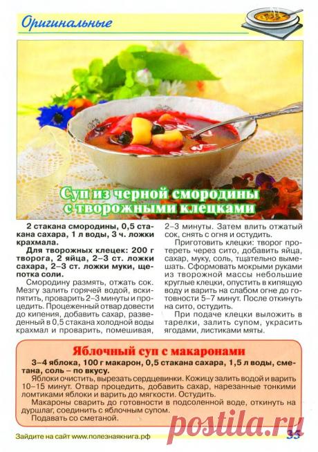 Суп из черной смородины с творожными клецками. Яблочный суп с макаронами