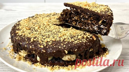 Постный рецепт десерта из овсянки, какао и бананов. Без сахара и без молока