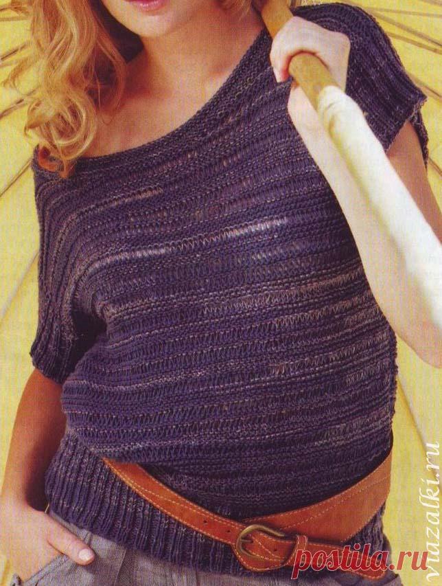 Летний вязаный топ "Фиолетовая простота" на спицах / viazalki.ru