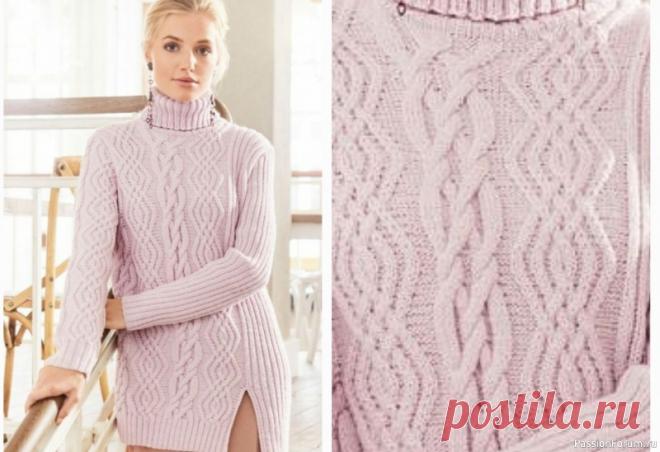 Свитер с узором из кос с ассиметричным низом | Вязание для женщин спицами. Схемы вязания спицами