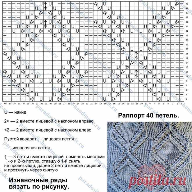 Крупный ажурный узор «ромбы» спицами | Paradosik_Handmade | Пульс Mail.ru