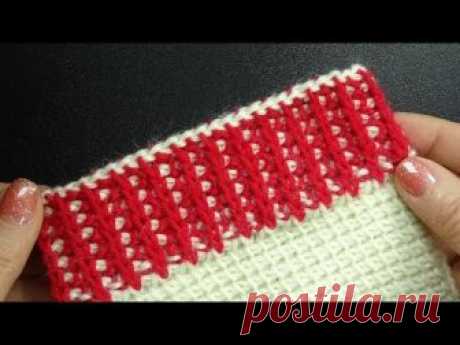 Имитация резинки тунисским крючком Tunisian crochet pattern 54