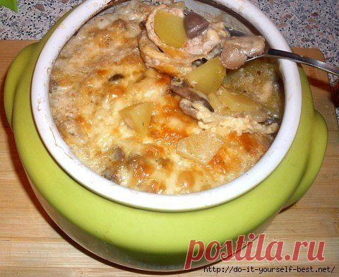Жаркое из сердечек с грибами в горшочке или очень быстрый вкусный обед или ужин