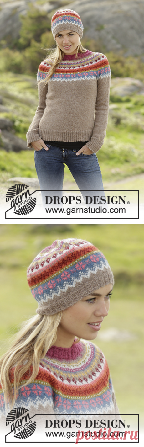 Комплект из джемпера и шапки норвежским узором от DROPS Design