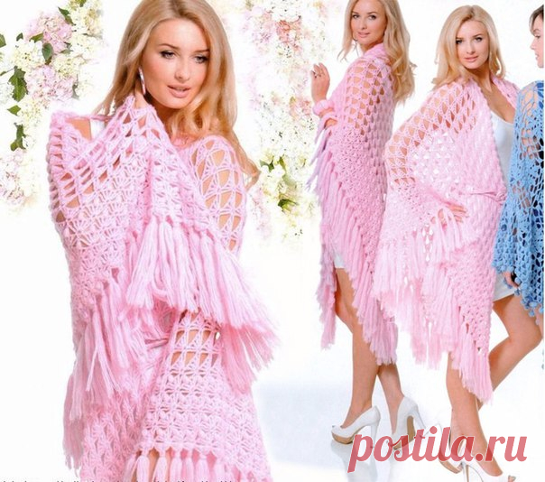 Розовая шаль крючком
описание и схема по ссылке: http://povjazem.ru/administrator/index.php?option=com..