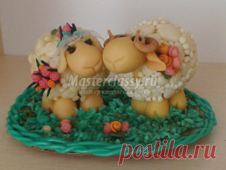 Поделки из холодного фарфора. Овечки на полянке. Мастер класс