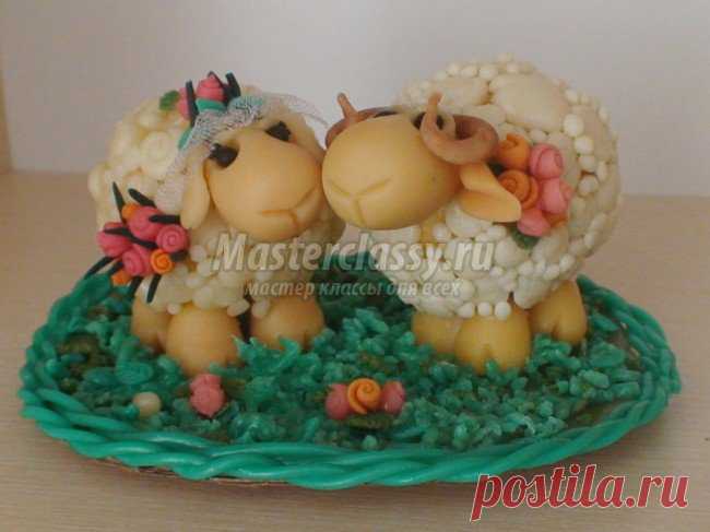 Поделки из холодного фарфора. Овечки на полянке. Мастер класс