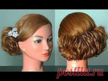 Вечерняя, свадебная прическа. Wedding prom hairstyle for medium hair - YouTube