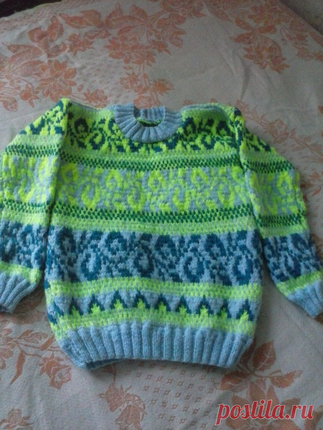 акрил гонка,детский свитер с орнаментом, возраст 5-7 лет