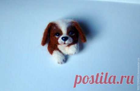 Купить Брошь собачка - рыжий, брошка, брошь из войлока, брошка из шерсти, брошь собака