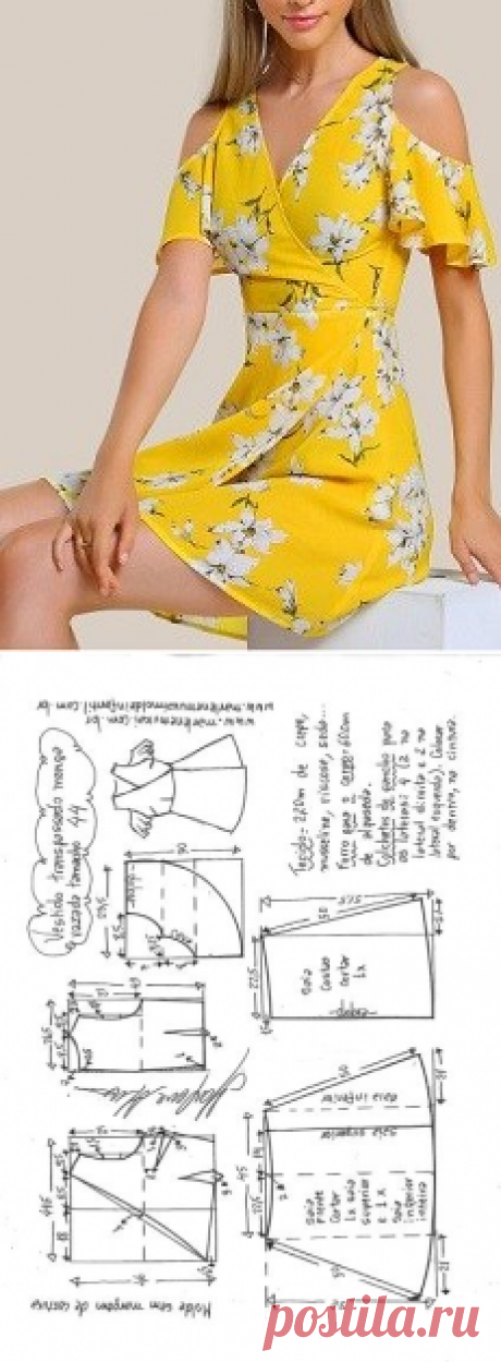 Vestido transpassado ombros vazados | DIY - molde, corte e costura - Marlene Mukai