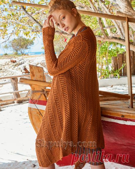 Кардиган с ажурными вертикальными полосами — Shpulya.com - схемы с описанием для вязания спицами и крючком