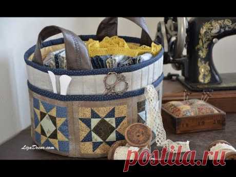 Patchwork Sewing basket - Flying Geese &amp; Corner. Tutorial LizaDecor - YouTube