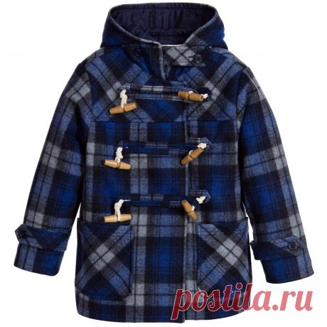 Rachel Riley - Boys Blue Hooded Tartan Duffle Coat | Childrensalon