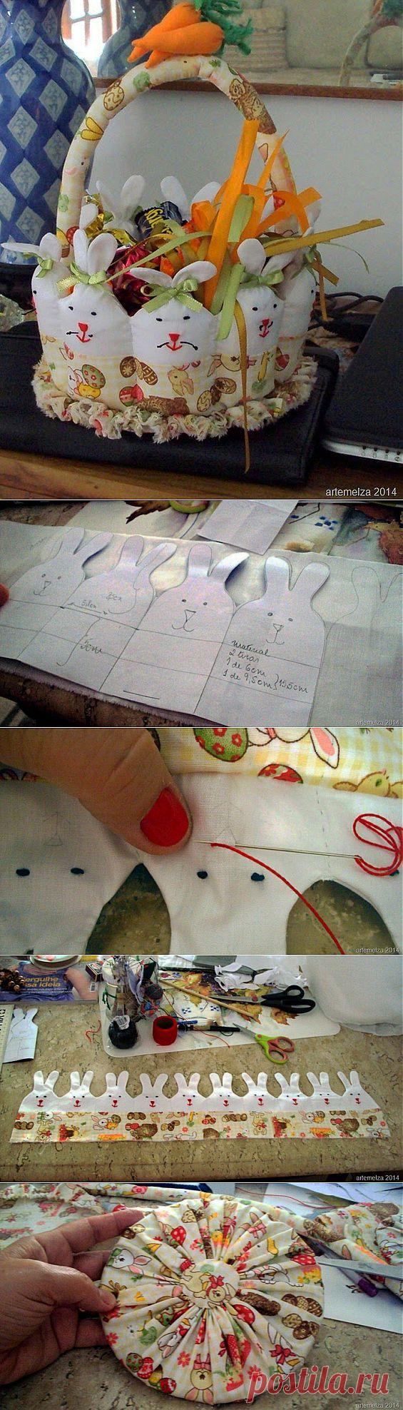 Текстильная корзинка из пасхальных зайцев. Мастер-класс.