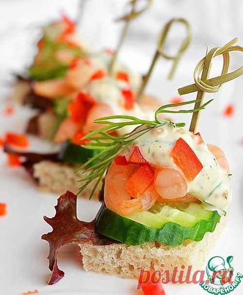 Канапе с креветками и чесночным соусом - кулинарный рецепт