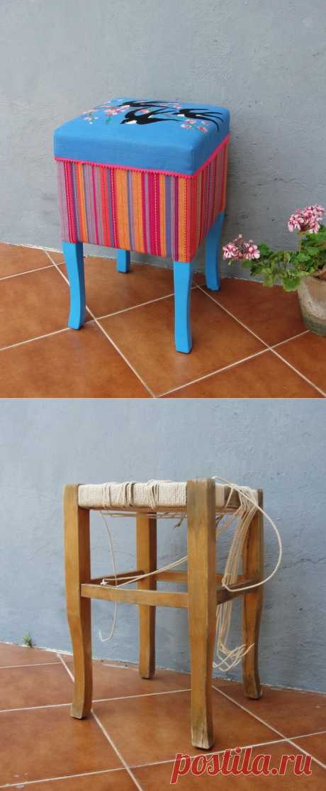 Как из старой табуретки смастерить османский пуфик — Рукоделие