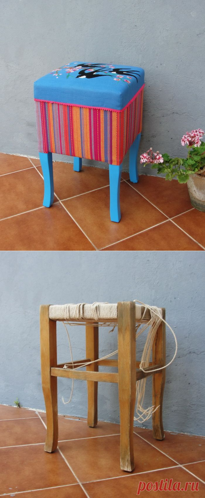 Как из старой табуретки смастерить османский пуфик — Рукоделие