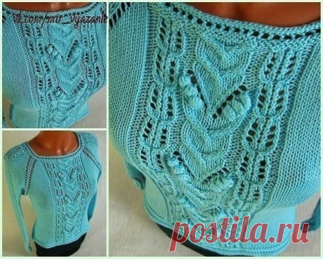 Схема
ЛЕТНЯЯ КОФТОЧКА "ЛОРЕНА" НА ПУГОВКАХ.
Пряжа Lorena Madame Tricote (50% хлопок, 50% акрил, 150м/50гр), 4 мотка
Спицы № 3,5 и 4.
Вязала по какой-то японской схеме, сверху круглой кокеткой.
Пряжа Весенняя от Пехорки, 100% хлопок, 250м /100гр., 3 мотка
Спицы № 4.
Тоже сверху, без швов, но с регланом.
За основу взята:
на размер 44-46 (пряжа 400м/100гр, спицы № 3,5)
набрать 117пет. +кромочные (и пожеланию, петли для планки),
т.е. вначале вяжем узор с шишечками слева (э...