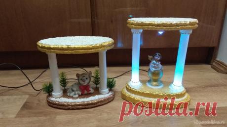 Новогодние ночники Эти ночники были сделаны специально для магазина сувениров, но с магазином не задалось, поэтому похвастаюсь ими здесь. Первый ночник с тигренком практически повторяет предыдущие модели, поэтому описывать его не буду. Второй ночник сделан по советам уважаемого Игоря Королева KOROLEV, который очень