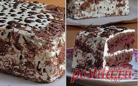 Шоколадный торт с вишневой прослойкой и масляно-заварным кремом на сметане »