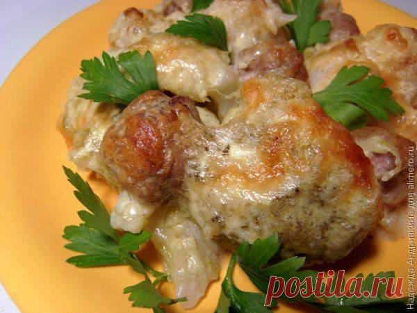 Цветная капуста и брокколи запеченные с фрикадельками / Рецепты с фото