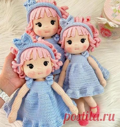 Куколка с розовыми волосами крючком. Амигуруми схемы и описания. Автор: неизвестен | IRINELY.ART