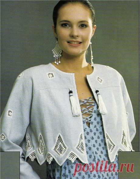 КРАСИВЫЙ ЖАКЕТ с вязаными АЖУРНЫМИ ВСТАВКАМИ... очень красиво...