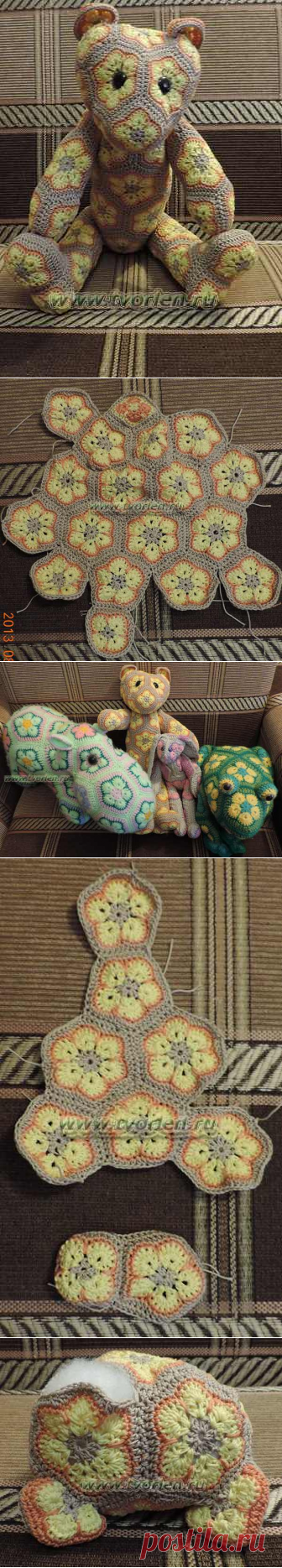 Как связать медведя крючком из мотивов