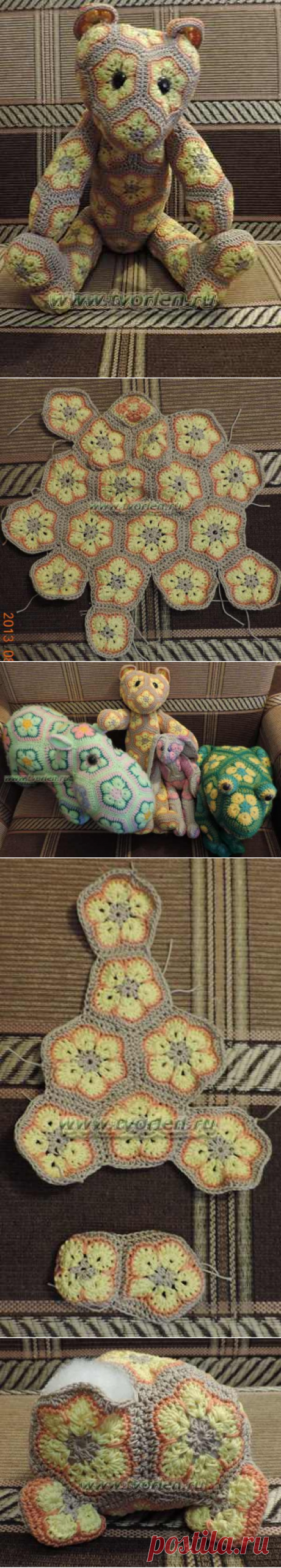 Как связать медведя крючком из мотивов