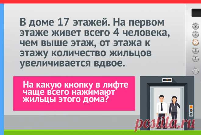 В доме 17 этажей, на первом этаже живет 4 человека, загадка про лифт и этажи