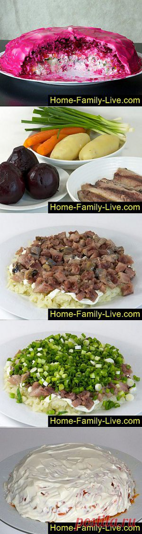 Кулинарные рецепты Сельдь под шубой - пошаговый фоторецепт - слоеный салат из селедки