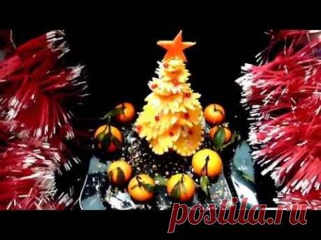 Елочка из апельсина! Christmas  tree of orange ! Украшения из фруктов. Decoration of fruit