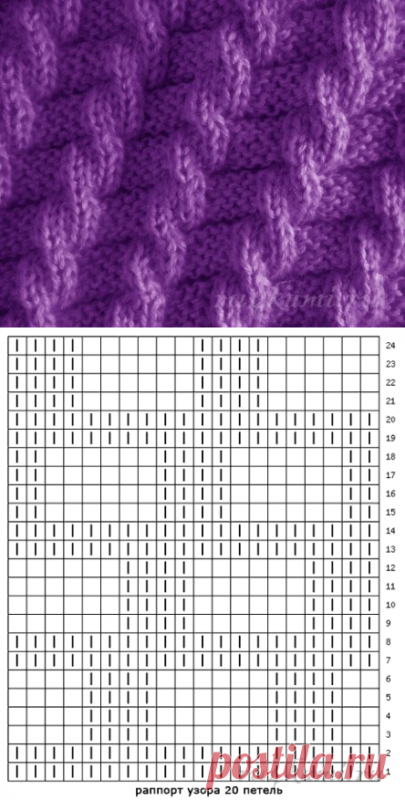 Имитация косы, простые узоры спицами со схемами. » Сайт 
