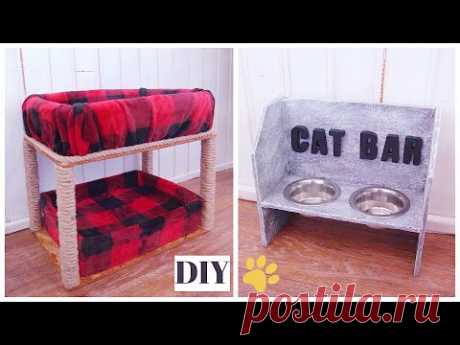 DIY КОШКИН ДОМ И CAT BAR 🐾 Как сделать лежак для кота/кошки 🐈 Подставка под миски своими руками