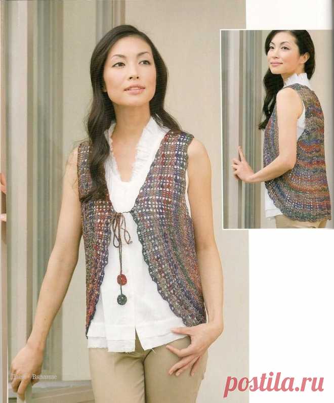Женские жилетки крючком со схемами из японских журналов | Вязание | Яндекс Дзен