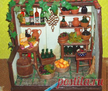 Купить Винная лавка - ручная работа, румбокс, миниатюра, миниатюрная мебель, кукольный дом