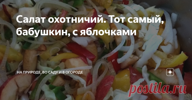 Салат охотничий. Тот самый, бабушкин, с яблочками Вариантов этого салата множество. Этот рецепт прост, надёжен, проверен десятилетиями и неизменен в моей семье. Охотничьим его никто не называет, зовут просто- бабушкин вкусненький с яблочками.